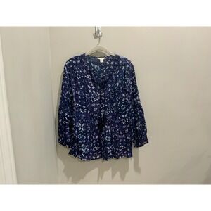 Caslon Blue Floral 100% Modal Blouse Long Sleeve Top Womens Large